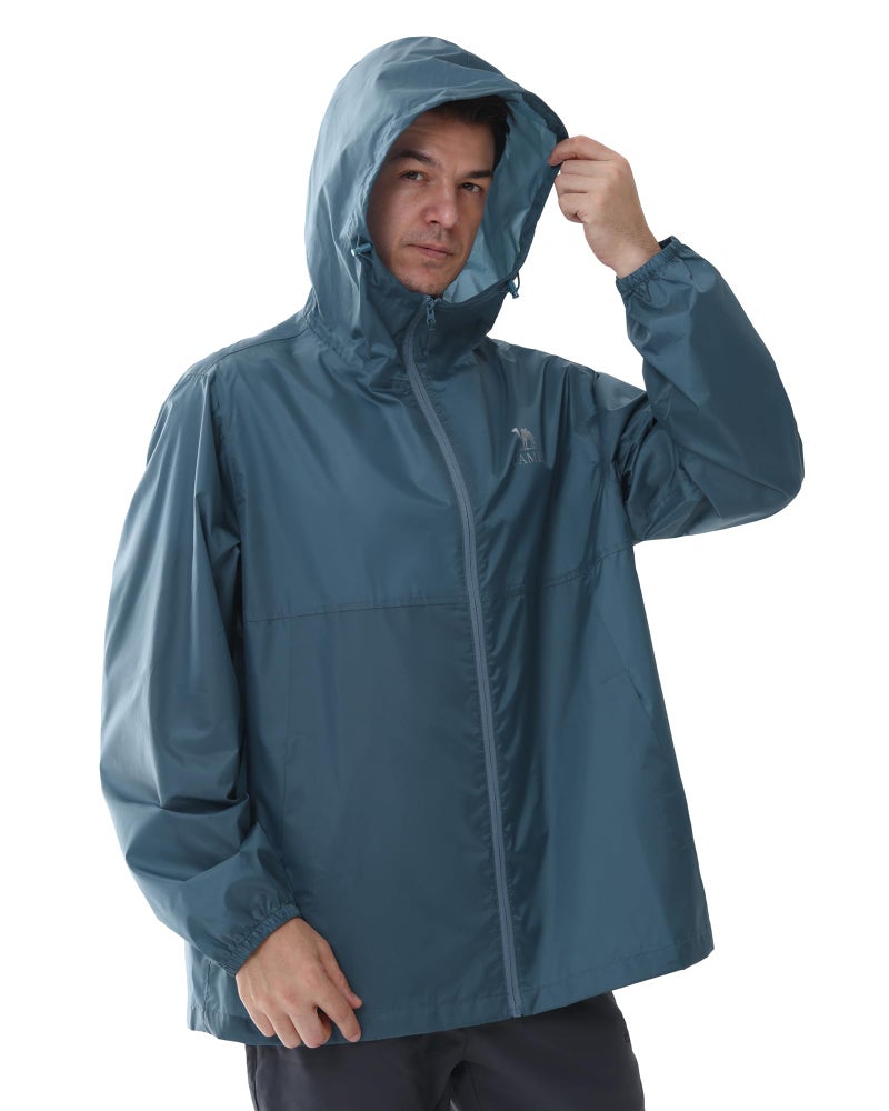CAMEL CROWN Men's Rain Jacket Waterproof Lightweight Windproof Raincoat with Hood for Cycling Hiking Running Golf Blue - Image 3
