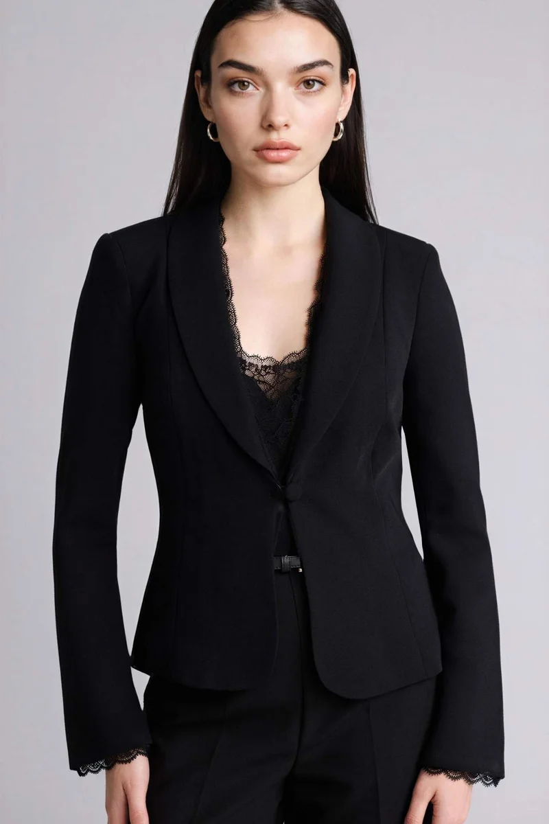 Defacto  Slim Fit Jacket Collar Crepe Blazer for Women | Best Price UAE