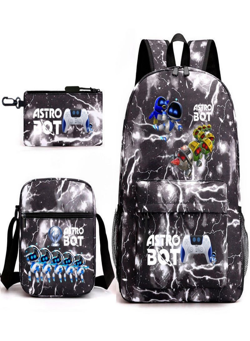 Astro Bot Children Backpack Schoolbag Teen Student School Book bag with Lunch Box Pen Case 3 in 1 for Kids
