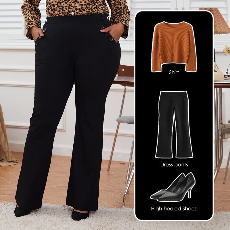 DGD Stretch Dress Pants Plus Size for Women Wrinkle-Free Office Pant with Pocket High Waist Work Casual Pant 3XL-D - Image 3