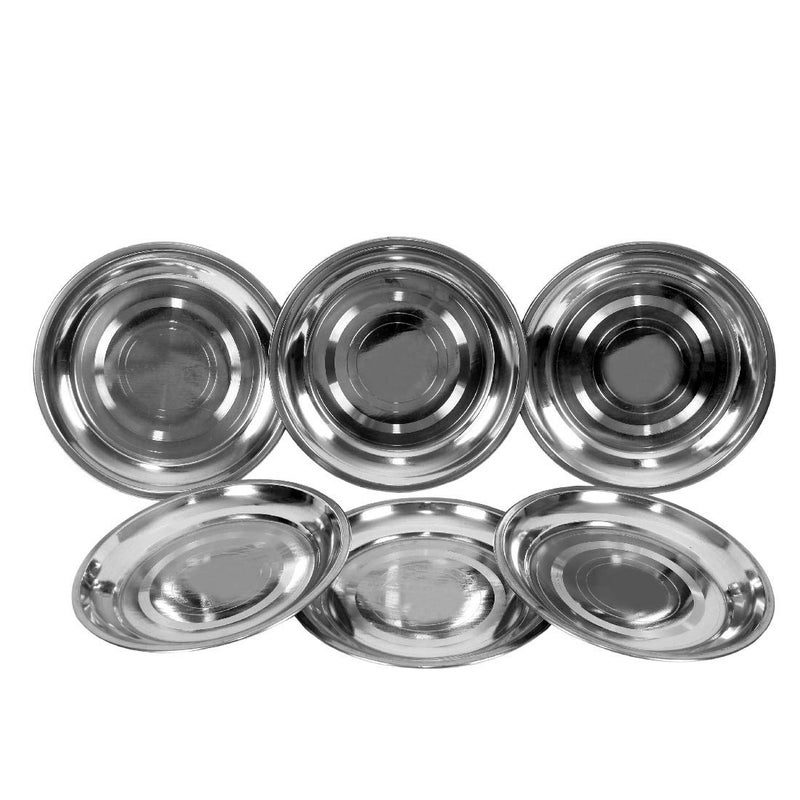 Dharam Paul Traders Stainless Steel PlatesSide Serving Plates Quarter PlatesSnack Nasta Mini Plates 18 cm Diameter Silver Set of 6 - Image 1
