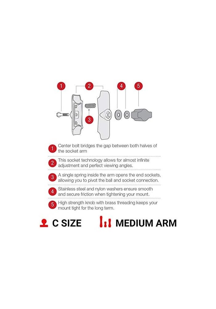 RAM Mounts RAM-201U Double Socket Arm for C Size 1.5" Ball Components - Image 5