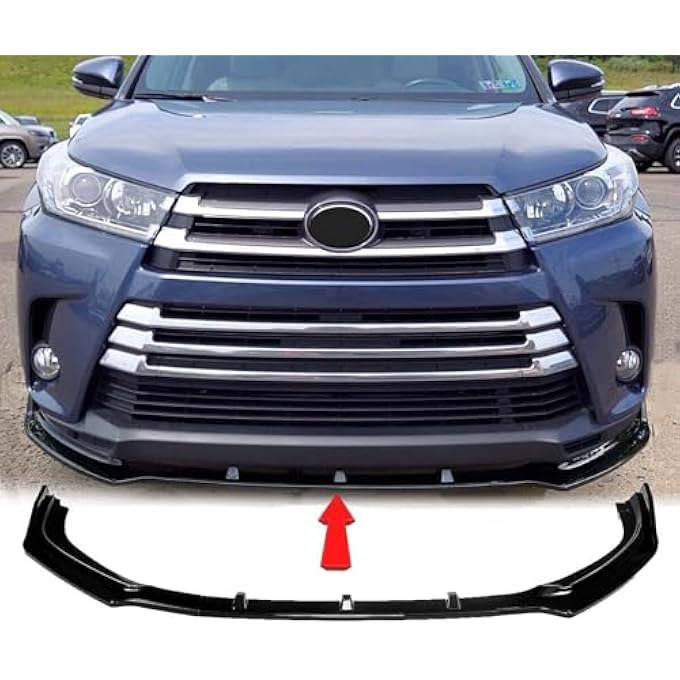 MUTUSAISI Bright Black Front Bumper 3-Stage Lip Spoiler Fit for Compatible with Toyota Highlander 2017-2019 - Image 1