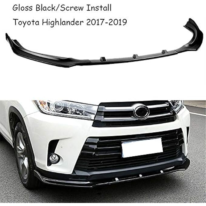 MUTUSAISI Bright Black Front Bumper 3-Stage Lip Spoiler Fit for Compatible with Toyota Highlander 2017-2019 - Image 2