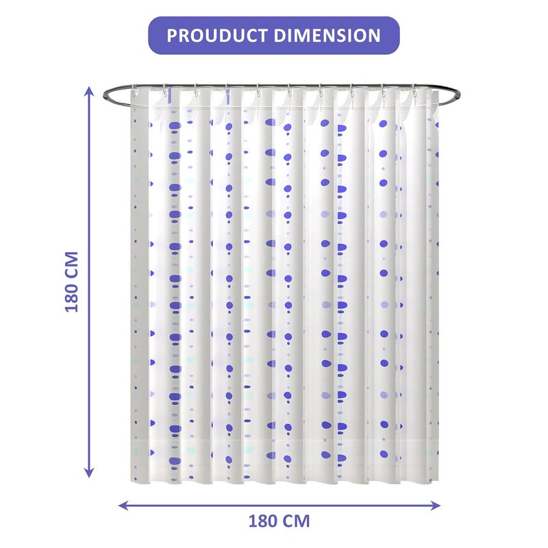 Kuber Industries 71x71 Inch Waterproof Shower Curtains For Bathroom with 12 Rings | Washroom Partition Screen & Wall Divider Parda For Bath | JY-1-3 | Dots Print - White & Blue