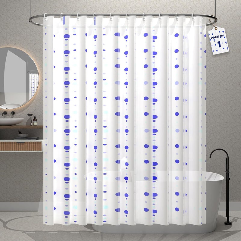 Kuber Industries 71x71 Inch Waterproof Shower Curtains For Bathroom with 12 Rings | Washroom Partition Screen & Wall Divider Parda For Bath | JY-1-3 | Dots Print - White & Blue
