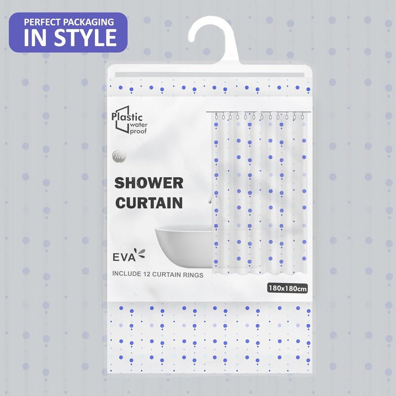Kuber Industries 71x71 Inch Waterproof Shower Curtains For Bathroom with 12 Rings | Washroom Partition Screen & Wall Divider Parda For Bath | JY-1-3 | Dots Print - White & Blue