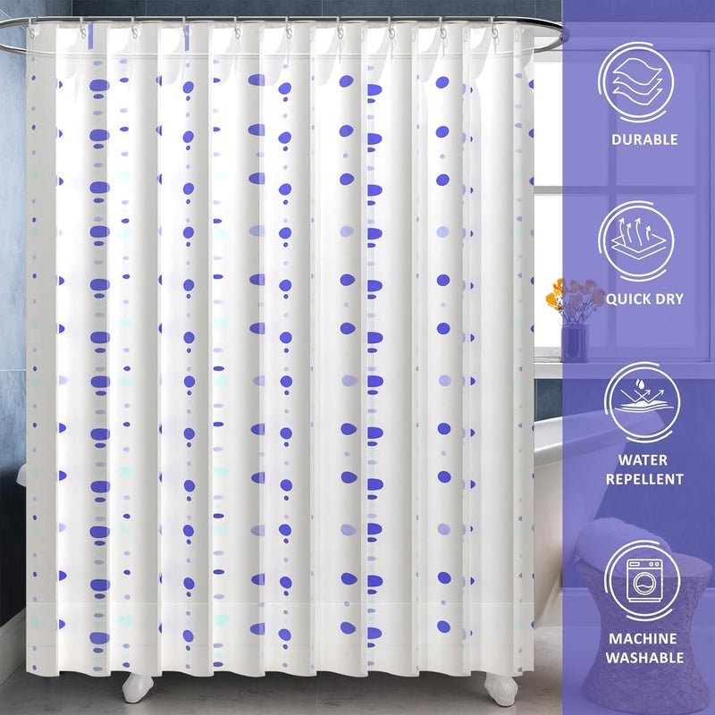 Kuber Industries 71x71 Inch Waterproof Shower Curtains For Bathroom with 12 Rings | Washroom Partition Screen & Wall Divider Parda For Bath | JY-1-3 | Dots Print - White & Blue