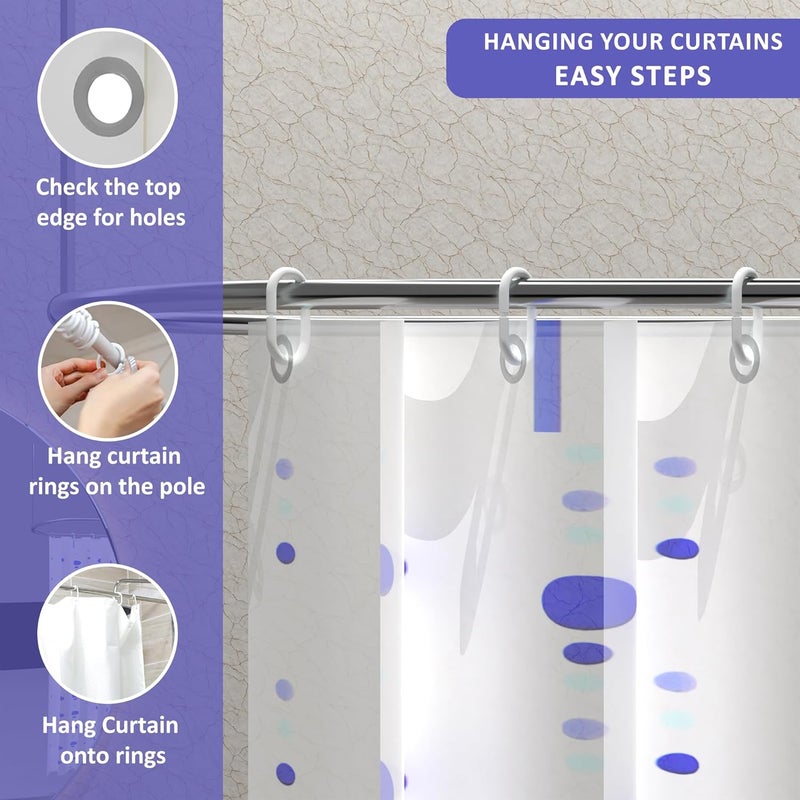Kuber Industries 71x71 Inch Waterproof Shower Curtains For Bathroom with 12 Rings | Washroom Partition Screen & Wall Divider Parda For Bath | JY-1-3 | Dots Print - White & Blue