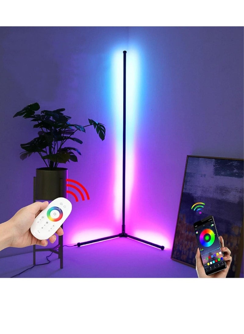 ELTRAZONE Modern RGB LED Corner Floor Lamp – 356 Mood Lighting Modes, 20W Dimmable Color Changing Light with Remote Control – Tall Minimalist Metal Lamp for Living Room, Bedroom, Office - Image 1