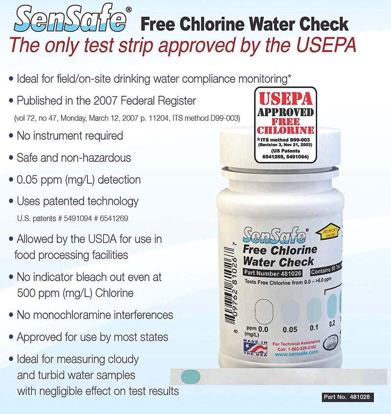 Industrial Test Systems SenSafe 481026 Free Chlorine Test Strip | USEPA Approved Method D99-003 | 0-6ppm | 0.05ppm Detection | No Bleach-Out | Bottle of 50 | Drinking Water, Food Service, Restaurant - Image 5