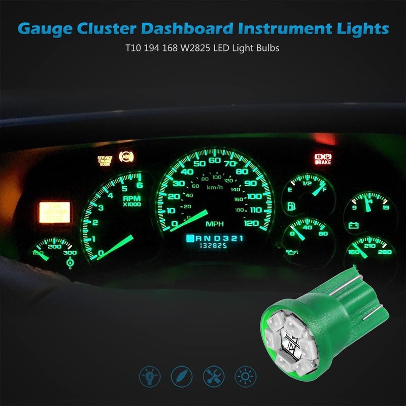 Partsam T10 LED Dash Instrument Light Bulbs - Green - Image 5