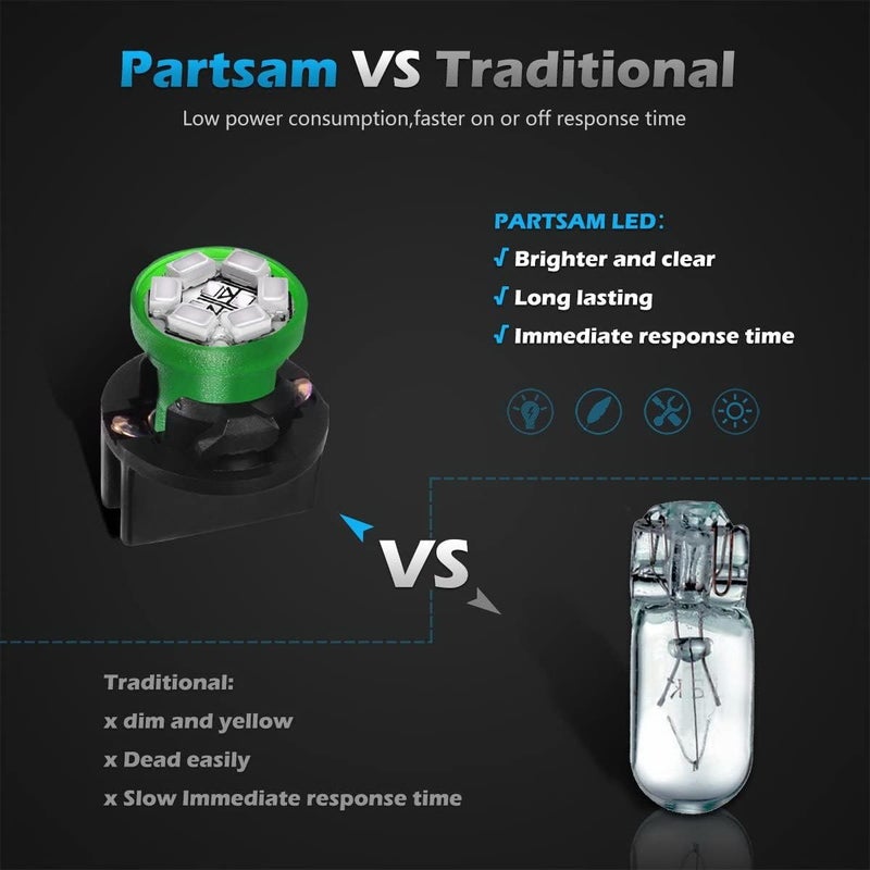 Partsam T10 LED Dash Instrument Light Bulbs - Green - Image 2