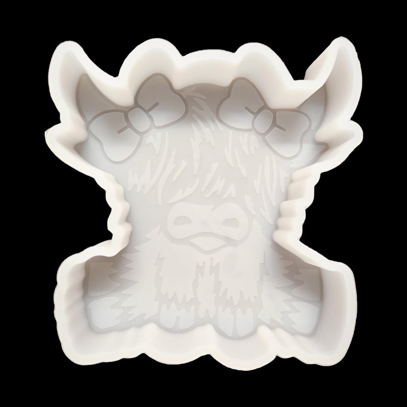 Fuehbur ã€300+ Design Optionalã€‘ Fuehbur Baby Highland Cow with Bow Car-Freshie Silicone Epoxy Resin Moulds for Aroma Beads - Candle Molds - Soap Mould - Image 1