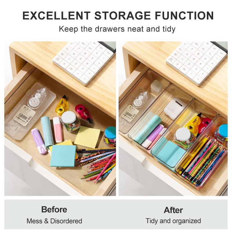 Hudgan 8 Pack Clear Plastic Drawer Organizers Set, Stackable Deep Drawer Organizer for Makeup Vanity and Desk, 2 Sizes Tall Bathroom Drawer Organizer - Image 4