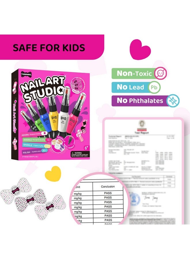 Tomons طقم طلاء أظافر تومونز للأطفال للفتيات، مجموعة فن الأظافر مع أقلام، لامع، ملصقات - طلاء أظافر يجف بسرعة وغير سام، هدايا مثالية لعيد الميلاد أو عيد الميلاد للأطفال من 6-12 سنة - Image 4