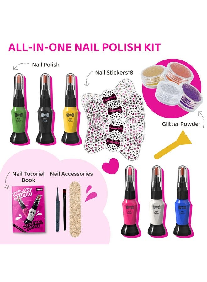 Tomons طقم طلاء أظافر تومونز للأطفال للفتيات، مجموعة فن الأظافر مع أقلام، لامع، ملصقات - طلاء أظافر يجف بسرعة وغير سام، هدايا مثالية لعيد الميلاد أو عيد الميلاد للأطفال من 6-12 سنة - Image 2