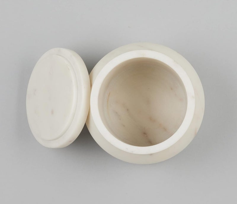 Stone Essential جرّة رخامية أساسية من الحجر بارني صندوق دائري حاوية تخزين لتزيين طاولة المطبخ أو الهدايا - Image 4