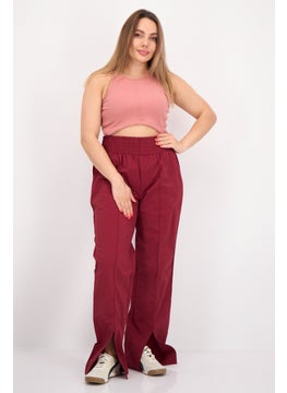 The Giving Movement Women Regular Fit Plain Split Leg Pants, Maroon  - Image 2