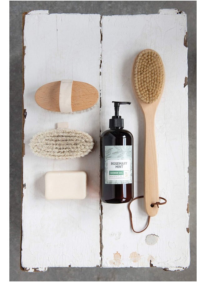 Creative Co-op - Beech Wood Bath Elastic Band & Metal Rivets Brush Brown - Image 1