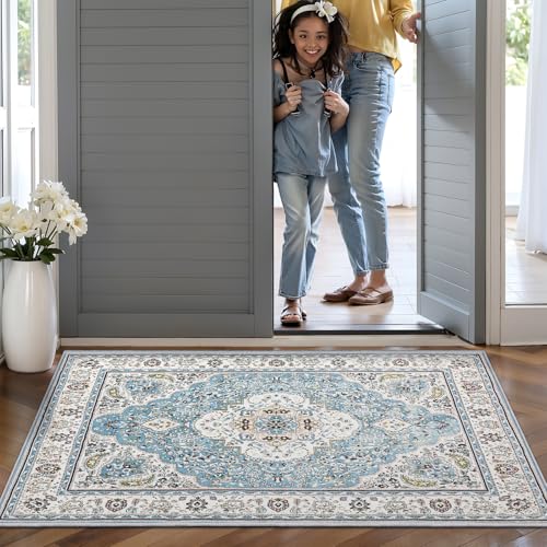 Ciicool Washable Vintage Area Rug, 2x3ft Small Boho Rug, Ultra Soft Rugs for Entryway, Non-Slip Entry Rugs Oriental Low-Pile Indoor Mat Floor Carpet for Entrance Bedroom Kitchen Bathroom Foyer Decor - Image 2
