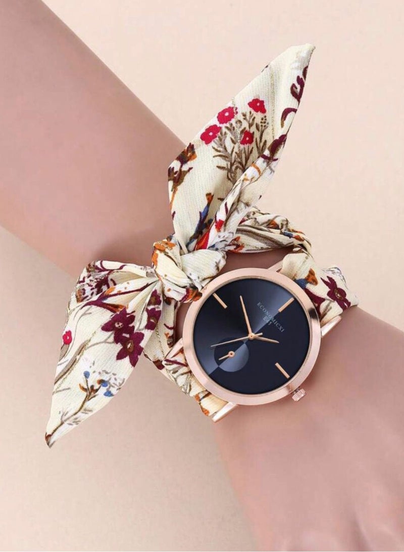 ECONOMICXI Casual Watch For Women With Colored Fabric Strap - Image 1
