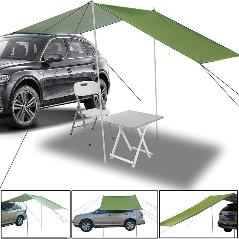 MOTIM Portable Car Awning Vehicle Awning Sun Shelter, 440 * 200CM Silver Coated Oxford Cloth Waterproof Car Tail Tent for Outdoor Camping Fishing for SUV RV (Green) - Image 2