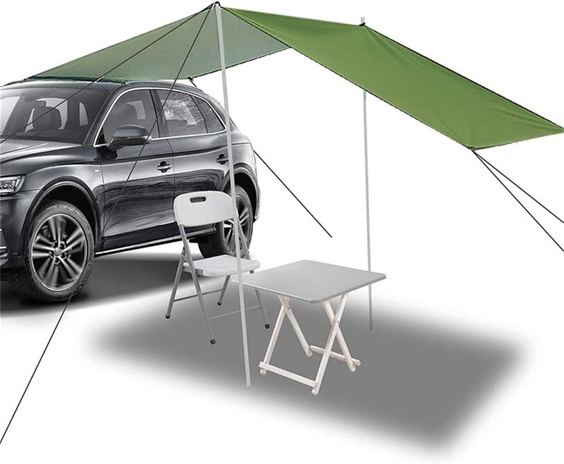 MOTIM Portable Car Awning Vehicle Awning Sun Shelter, 440 * 200CM Silver Coated Oxford Cloth Waterproof Car Tail Tent for Outdoor Camping Fishing for SUV RV (Green) - Image 1
