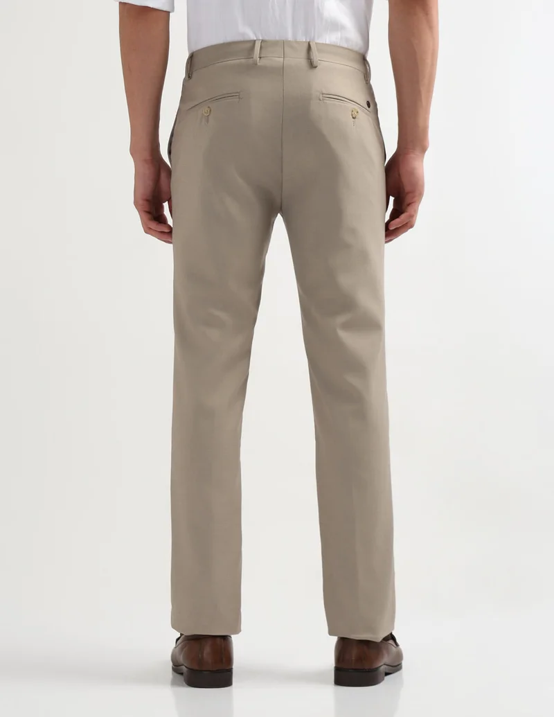 Arrow Beige Textured Mid Rise Trousers for Men | Best Price UAE