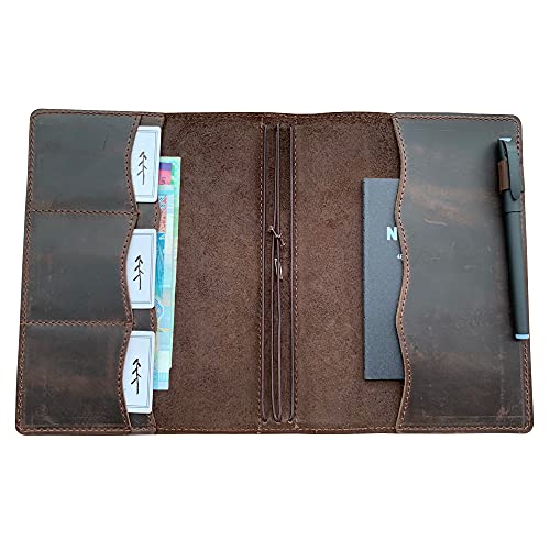 newestor Travelers Notebook Cover with Inner Pockets, Card Slots and Pen Holder, Standard Size, Dark Brown - Image 2