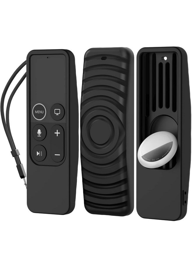 Ahastyle - Protective Case For Apple Tv Siri Remote [1St Gen] With Airtag Holder Anti Slip Silicone Cover Compatible With 2016 Apple Tv Hd And 2017 Apple Tv 4K [1St Generation] (Black) - Image 1