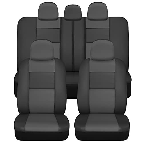 BDk Faux Leather Car Seat Cover Full Set Front Rear Split Bench Charcoal Seat Covers For SUV Truck Seat Covers Airbag Compatible Protective Seat Covers for Car Seats Car Accessories