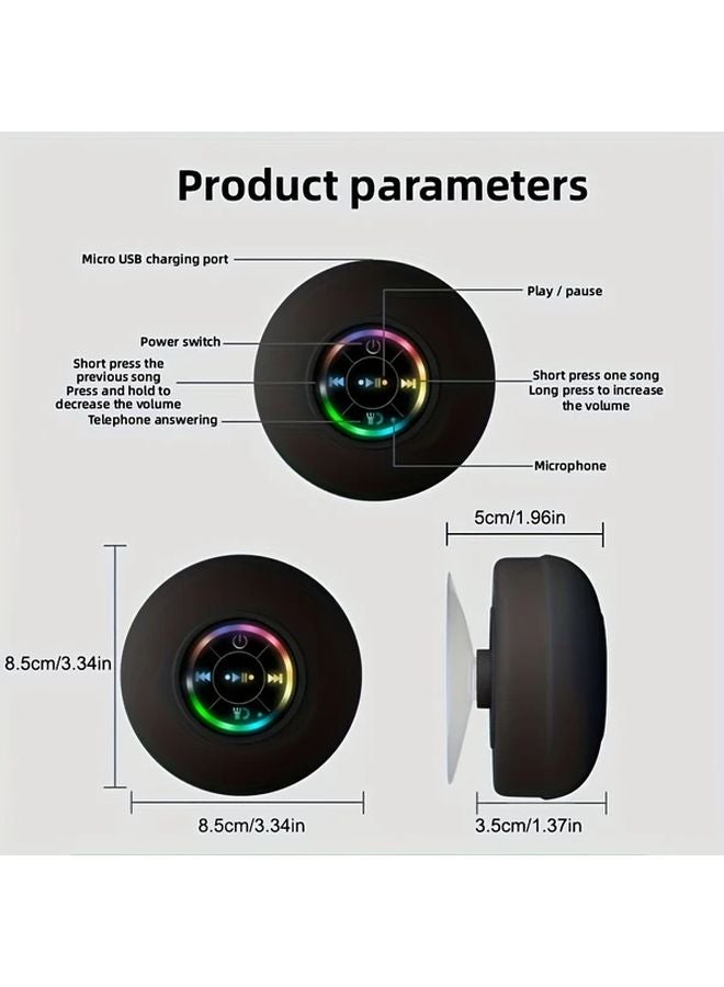 مكبر صوت حمام LED أبيض لاسلكي، قابل لإعادة الشحن عبر USB، مقاوم للماء IPX4، صوت عالي الدقة، مثبت بكأس شفط - Image 3