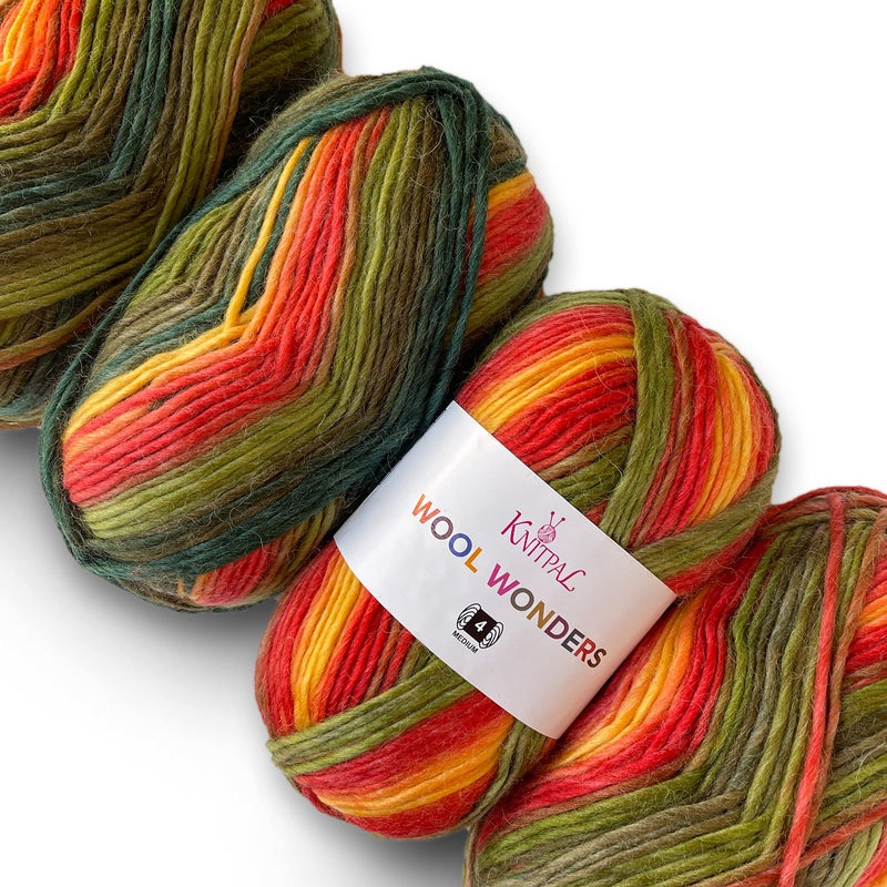 KnitPal Wool Wonders Yarn for Crocheting, 4-Pack (640Yds / 400G), Free Patterns - Wool Yarn for Knitting - Aran/Heavy #4 Medium Worsted Weight - Autumn Leaves - Image 1