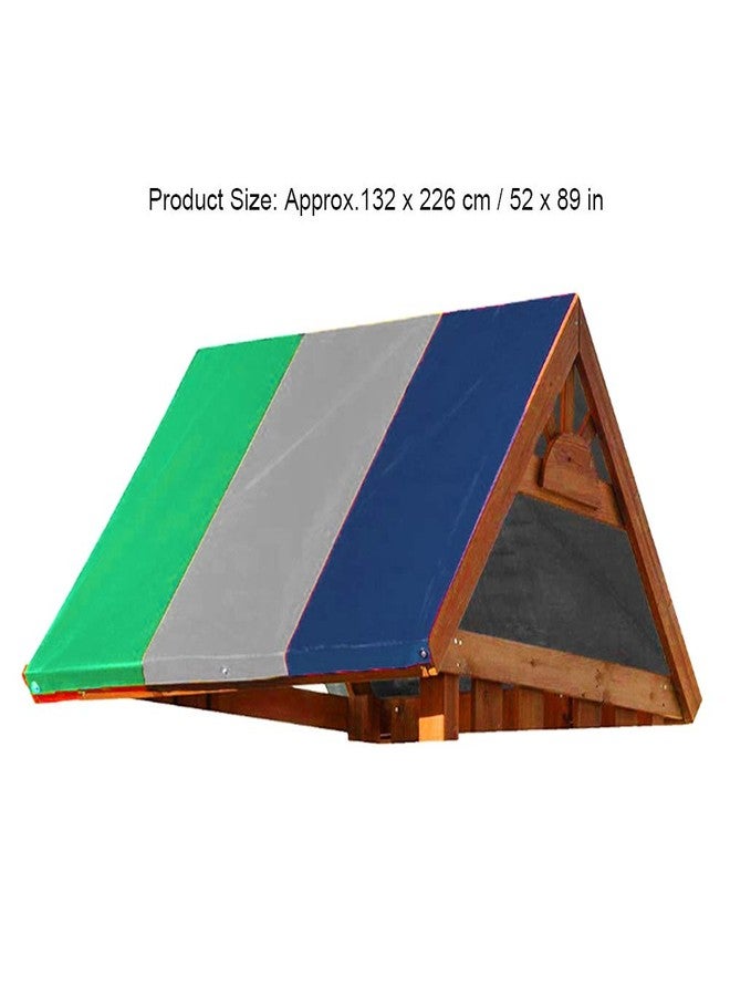 CHEOTIME Swing Set Replacement Tarp, 52 x 89 in Multicolor Playground Roof Canopy, Multicolor Backyard Playset Canopy Replacement for Play Set Outdoor(Green + Gray + Blue) - Image 2