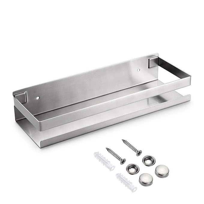 BATHROOM SHOWER SHELF STAINLESS STEEL BATH KITCHEN BASKET SHOWER CADDY RACK RUSTPROOF METAL BATHROOM STORAGE FLOATING SHELVES WALL MOUNTED SHOWER CORNER RECTANGULAR SHELF 12 INCH SILVER