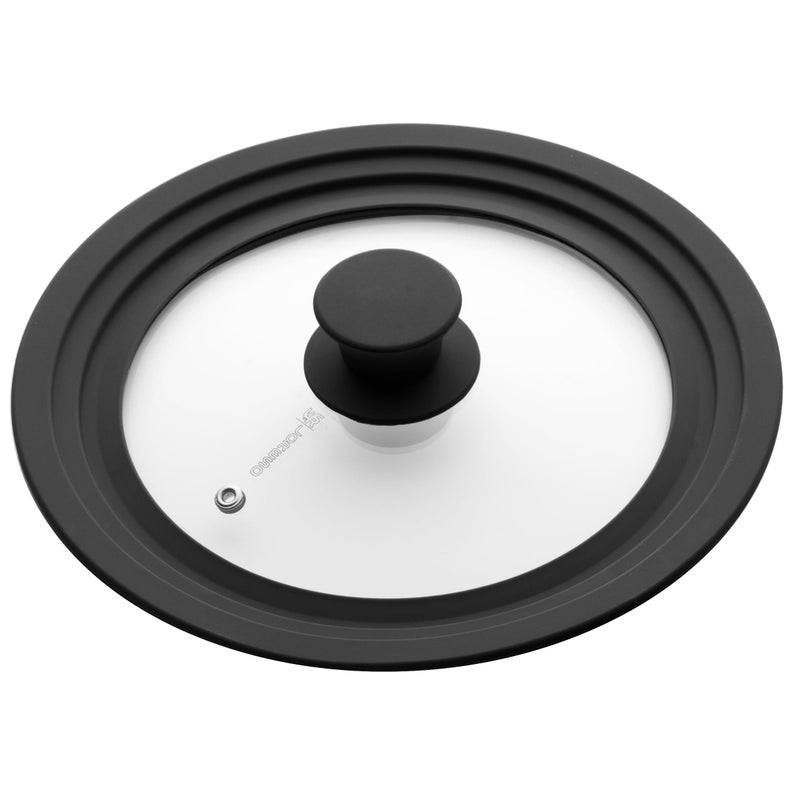 LSR Loreso Universal Pan Lid for Pots Pans and Skillets 7.5-9.5 Inch - Tempered Glass Pot Lid with Auto-Sizing Silicone Rim - Black - Image 3