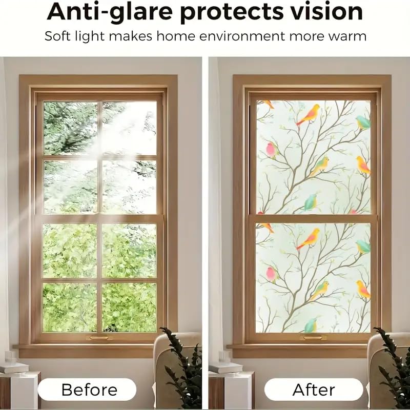Sun Bird Window Privacy Film Frosted Glass Sun Blocking Window Tinting Film for Home, Clings Removable Frosting Bathroom Door (24 x 78 Inch, Bird) - Image 3