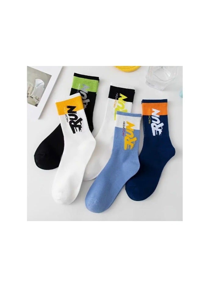 Generic 5 Pairs Unisex Mid-Calf Sports Socks – Youth Athletic Running & Basketball Socks for Outdoor and Casual Wear - Image 1