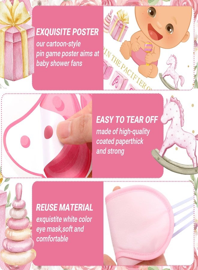 Faccito Pin The Pacifier on The Baby Game Baby Shower Games Set with Baby Pacifier Games Poster 24 Pacifier Stickers Pink Blindfold Floral Baby Shower Decorations for Girls Birthday Party Supplies - Image 4