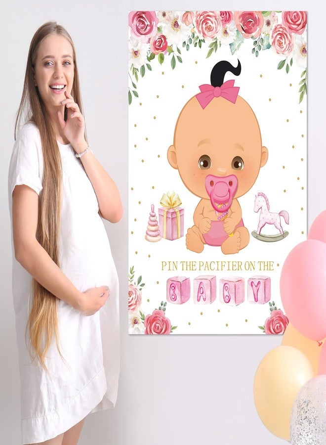 Faccito Pin The Pacifier on The Baby Game Baby Shower Games Set with Baby Pacifier Games Poster 24 Pacifier Stickers Pink Blindfold Floral Baby Shower Decorations for Girls Birthday Party Supplies - Image 5