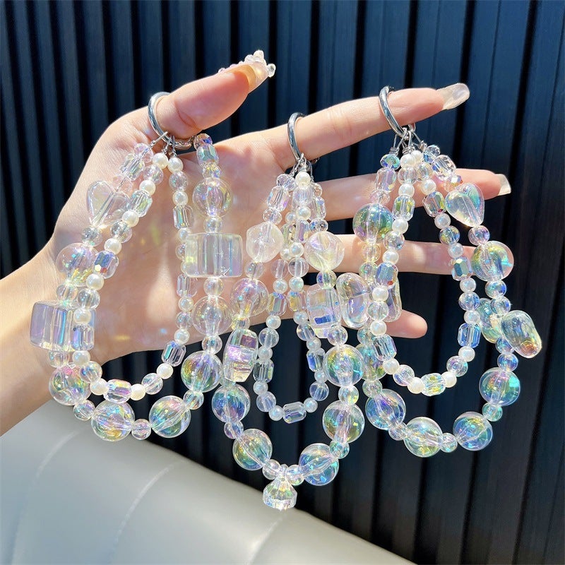 Double chain cake beads beaded mobile phone chain key chain bag pendant car key chain girl pendant gift wholesale -double chain beaded bracelet with refund (one random)