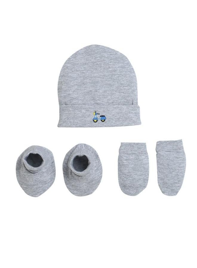 BUMZEE Grey Boys Cotton Cap Mitten Bootie Set Age - 0-3 Months (Peb9460) - Image 1