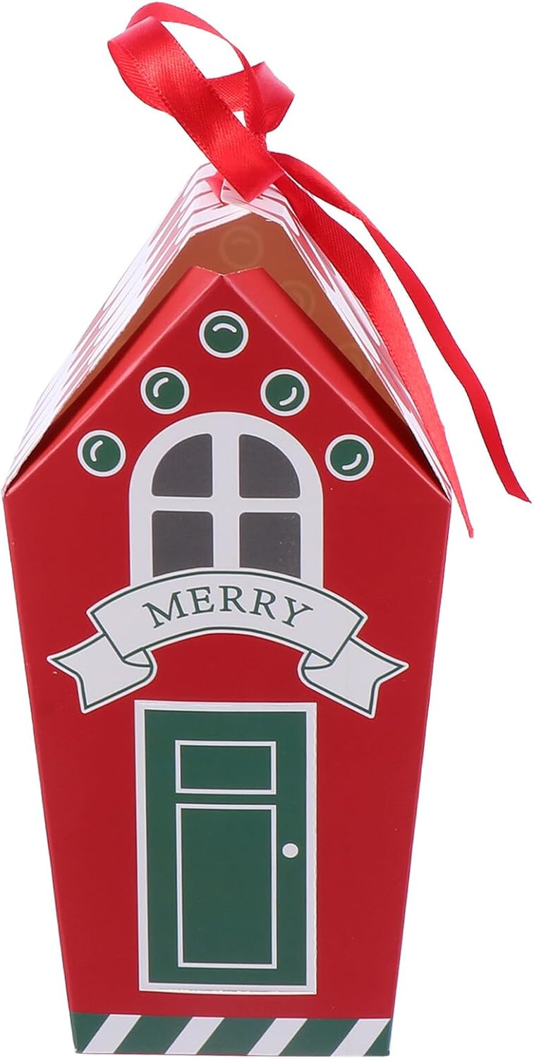 PAMINGONO Christmas Candy Pouches 10pcs Set Red Paper Treat Bags for Holiday Party Favors and Cookie Storage Boxes, Non-tie Wrapping Supplies for Christmas Celebration - Image 1