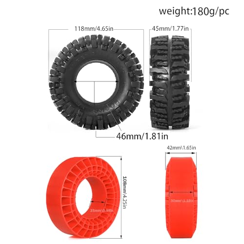 REDSPIDER 19 Crawler Tires4PCS Silicone Rubber Insert Mud 19 Tires OD 465 for 110 RC Crawler Car TRX4 TRX6 Axial SCX10 90046 SCX10 III AXI03007 Tamiya CC01 D90 D110 - Image 5