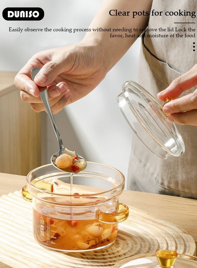 DUNISO Glass Cooking Pot Saucepan with Cover, 450ml Heat-resistant Glass Stovetop Pot and Pan with Lid, The Best Handmade Glass Cookware Set Cooktop Safe for Pasta Noodle, Soup, Milk, Baby Food - Image 5