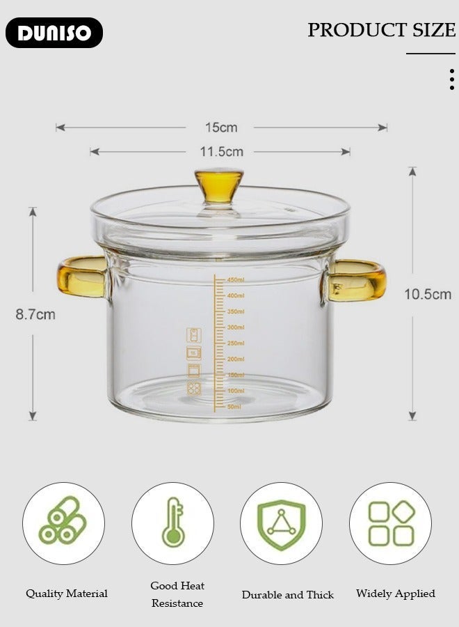 DUNISO Glass Cooking Pot Saucepan with Cover, 450ml Heat-resistant Glass Stovetop Pot and Pan with Lid, The Best Handmade Glass Cookware Set Cooktop Safe for Pasta Noodle, Soup, Milk, Baby Food - Image 4