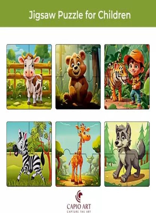 CAPIO ART Kid's Wooden Jigsaw Puzzle Games 6 in 1 Cognitive Development 24 Piece Puzzles Game for Kids Educational UV Printed Marine Life Fun Game (Pack of 6, Zoo Theme) - Image 2