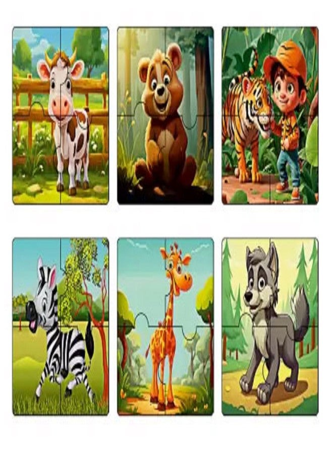 CAPIO ART Kid's Wooden Jigsaw Puzzle Games 6 in 1 Cognitive Development 24 Piece Puzzles Game for Kids Educational UV Printed Marine Life Fun Game (Pack of 6, Zoo Theme) - Image 1
