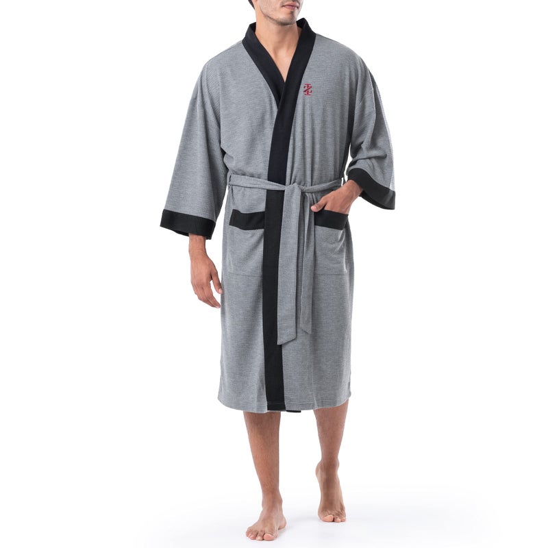 IZOD Men's Waffle Knit Kimono Robe, Heather Grey, One Size - Image 1